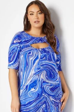 YOURS Curve Blue Marble Print Cut Out T-Shirt Dress -Luna Looks Zone b4cbdaba acee 48 137209 M