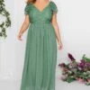 YOURS LONDON Curve Green Lace Detail Wrap Maxi Dress