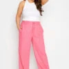 YOURS Curve Hot Pink Wide Leg Linen Look Trousers