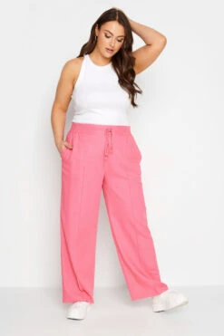 YOURS Curve Hot Pink Wide Leg Linen Look Trousers