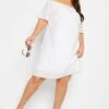YOURS Curve White Broderie Anglaise Bardot Dress