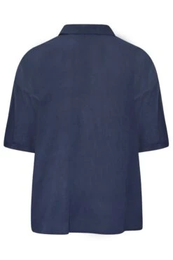 YOURS Curve Navy Blue Short Sleeve Crinkle Shirt -Luna Looks Zone b581e92d 989a 40 131894 Y