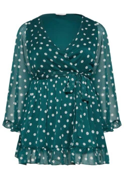 YOURS LONDON Curve Dark Green Polka Dot Wrap Top -Luna Looks Zone b592669d 2fb8 40 162210 X