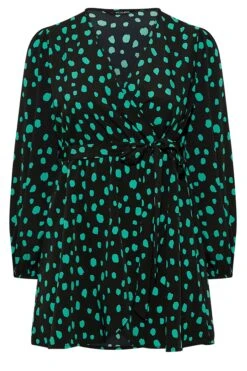 YOURS Curve Black & Green Dalmatian Print Wrap Top -Luna Looks Zone b5a39299 a151 46 131686 X