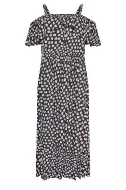 LIMITED COLLECTION Curve Navy Blue Daisy Print Cold Shoulder Dress -Luna Looks Zone b5e1ceb6 b8f5 4d 215642 X
