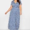 YOURS Curve Blue Ditsy Floral Wrap Dress