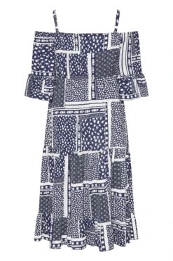 LIMITED COLLECTION Curve Navy Blue Patchwork Print Cold Shoulder Dress -Luna Looks Zone b6364ad3 08dd 4b 217037 Y