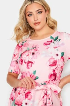 YOURS LONDON Curve Pink Floral Print Skater Dress -Luna Looks Zone b6698800 d63b 4a 162215 C