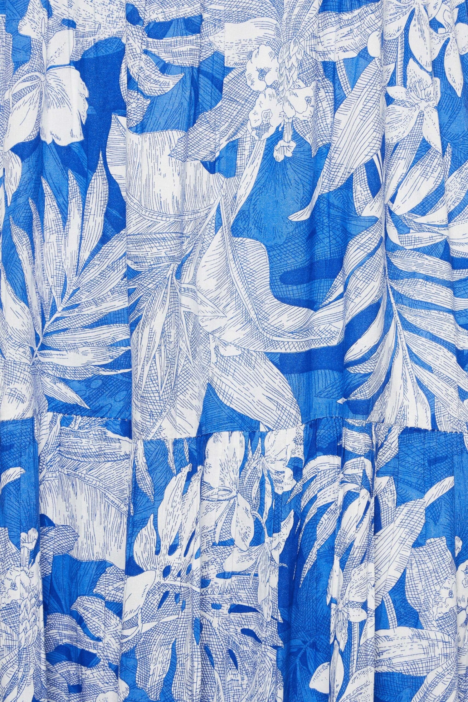 YOURS Curve Blue Tropical Print Shirred Strappy Sundress 6 YOURS Curve Blue Tropical Print Shirred Strappy Sundress - Image 6