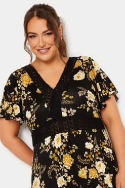 YOURS Curve Black Floral Print Lace Detail Dress -Luna Looks Zone b716ad88 3a3d 46 302050 D