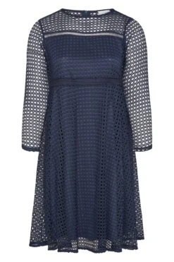 YOURS LONDON Curve Navy Blue Lace Midi Skater Dress -Luna Looks Zone b8757805 f0ab 4a 161180 F