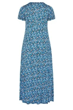 YOURS Curve Blue Ditsy Floral V-Neck Midaxi Dress -Luna Looks Zone b88f91fe e436 4d 302225 Y