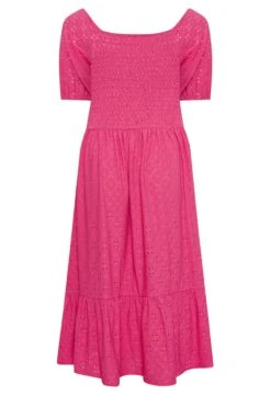 YOURS Curve Pink Shirred Broderie Anglaise Midaxi Dress -Luna Looks Zone b8919028 f120 46 137541 Y