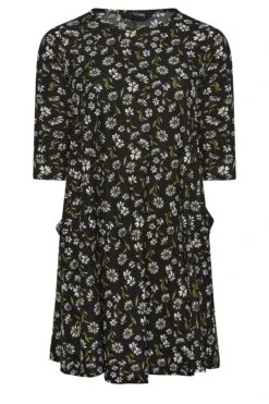 YOURS Curve Black Daisy Print Drape Pocket Mini Dress -Luna Looks Zone b8960d21 ae6b 48 301908 X