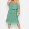 YOURS LONDON Curve Green Pleated Overlay Midi Dress