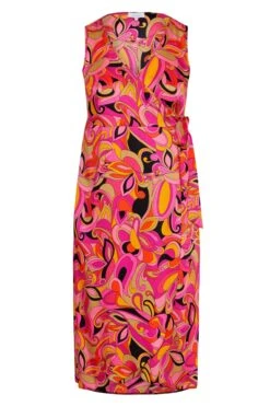 YOURS LONDON Curve Hot Pink Abstract Print Satin Wrap Dress -Luna Looks Zone b915a502 a845 4f 161575 X
