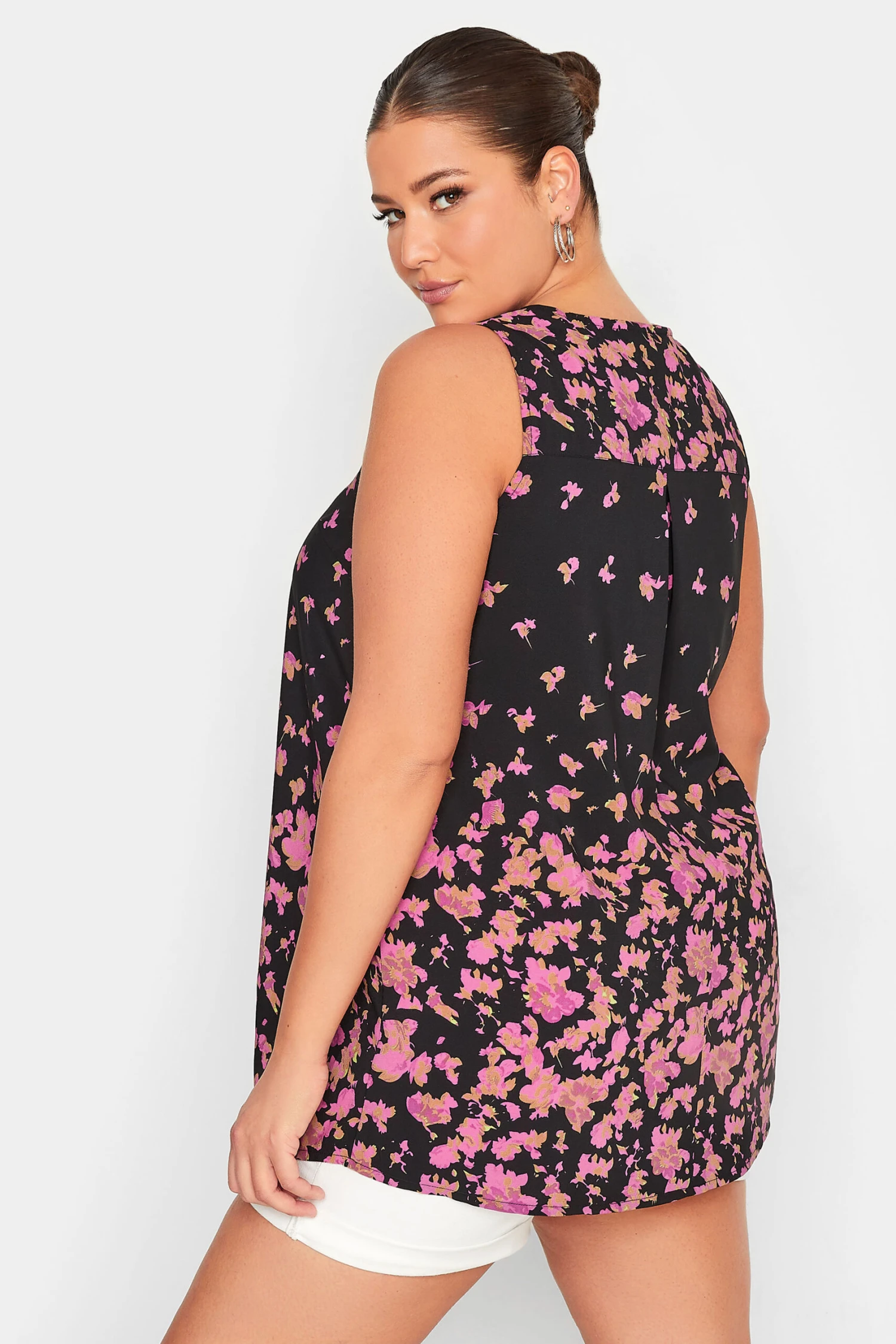 YOURS Curve Black & Pink Floral Border Swing Top 2 YOURS Curve Black & Pink Floral Border Swing Top - Image 2