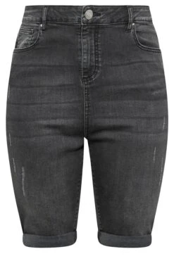 YOURS Curve Black Cat Scratch Stretch Denim Shorts -Luna Looks Zone b940b00b 6850 49 144715 X