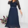 YOURS LONDON Curve Navy Blue Lace Pleated Maxi Dress