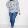 YOURS Curve Blue Floral Long Sleeve Top
