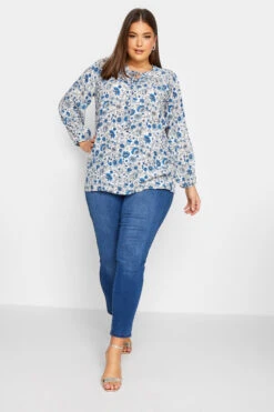 YOURS Curve Blue Floral Long Sleeve Top