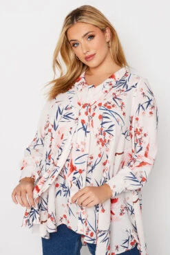 YOURS Curve White & Pink Floral Print Swing Shirt -Luna Looks Zone ba83d5d3 f02a 40 173865 D