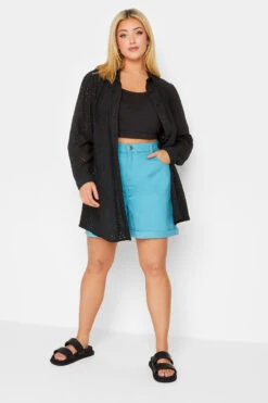 YOURS Curve Aqua Blue MOM Denim Shorts