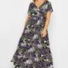 YOURS Curve Purple & Green Leaf Print Maxi Dress