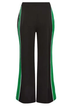YOURS PETITE Curve Black & Green Side Stripe Wide Leg Trousers -Luna Looks Zone bb74c5e0 b36d 4a 174542 X