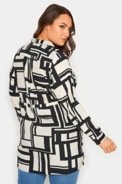 YOURS Curve Black & White Geometric Print Utility Pocket Shirt -Luna Looks Zone bbcd9416 354e 46 131739 C