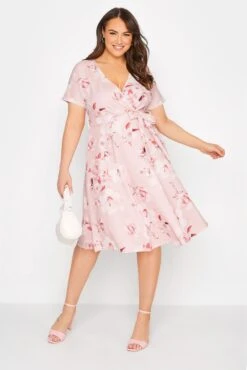 YOURS LONDON Curve Blush Pink Floral Wrap Skater Dress