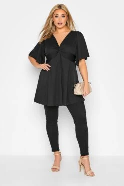 YOURS LONDON Curve Black Angel Sleeve Knot Front Top
