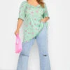 LIMITED COLLECTION Curve Green Gingham Floral Puff Sleeve Peplum Top