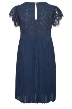YOURS LONDON Curve Navy Blue Lace Wrap Pleated Midi Dress -Luna Looks Zone bccb63bf b5c6 43 161898 Y