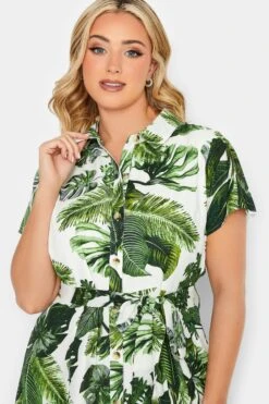 YOURS PETITE Curve Green Leaf Print Shirt Dress -Luna Looks Zone bd3e8776 a05b 4a 174476 D