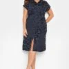 YOURS Curve Navy Blue Polka Dot Split Hem Shirt Dress