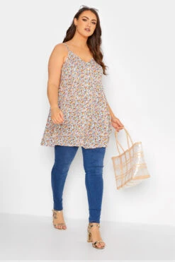 YOURS Curve White Floral Peplum Cami Top