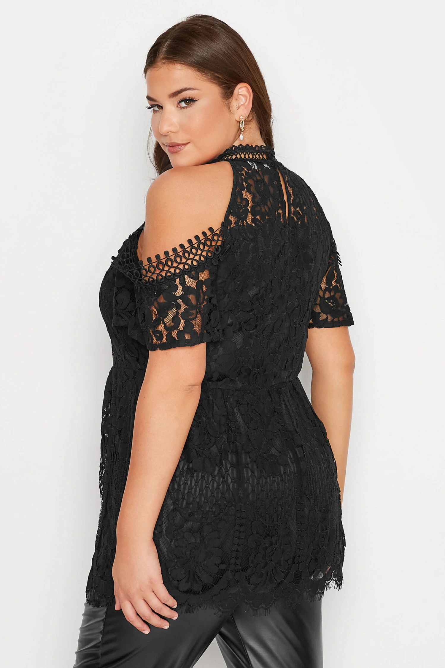 YOURS LONDON Curve Black Cold Shoulder Lace Top 2 YOURS LONDON Curve Black Cold Shoulder Lace Top - Image 2