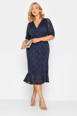 YOURS LONDON Navy Blue Lace Wrap Dress