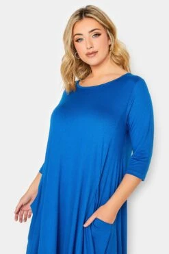 YOURS Curve Cobalt Blue Drape Pocket Dress -Luna Looks Zone be67f083 d43e 49 301911 D