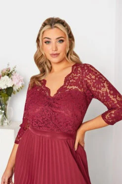 YOURS LONDON Curve Burgundy Red Lace Pleated Maxi Dress -Luna Looks Zone be68ca9d d33e 46 161009 D