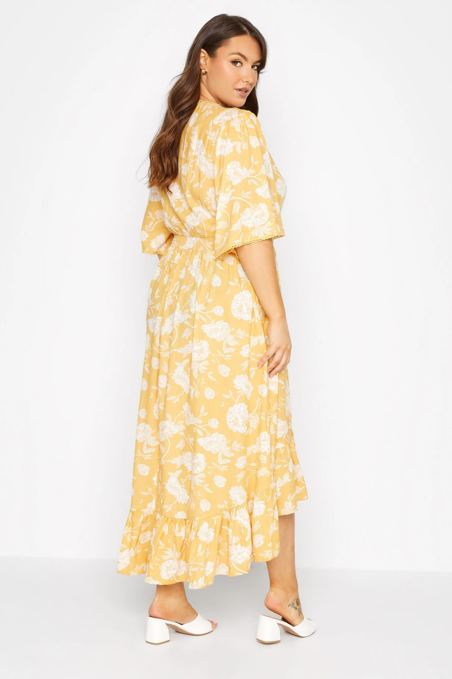 YOURS Curve Yellow Floral Print High Low Midi Dress 2 YOURS Curve Yellow Floral Print High Low Midi Dress - Image 2