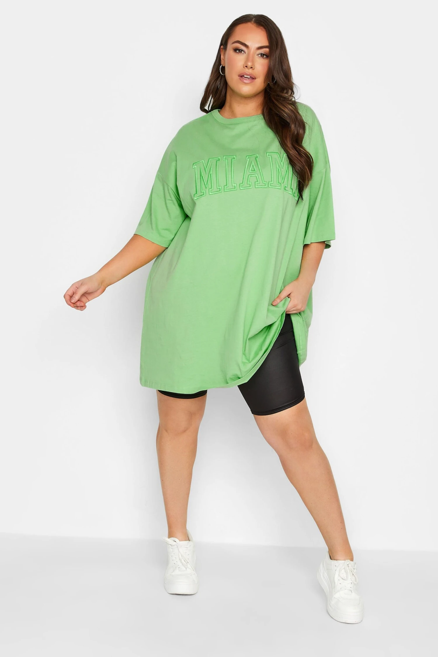 YOURS Curve 2 PACK White & Green 'Miami' Tunic T-Shirts 6 YOURS Curve 2 PACK White & Green 'Miami' Tunic T-Shirts - Image 6