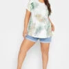 YOURS Curve White Leaf Print T-Shirt