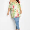 YOURS Curve White Floral Double Layer Mesh Top