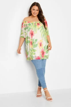 YOURS Curve White Floral Double Layer Mesh Top