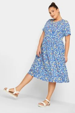 YOURS Curve Blue Floral Smock Dress