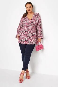 LIMITED COLLECTION Curve Pink Floral Print Wrap Top
