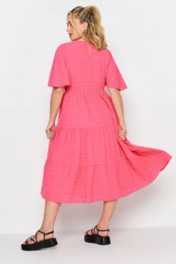 LIMITED COLLECTION Curve Hot Pink Textured Tiered Smock Dress -Luna Looks Zone bfa4783a 81f9 44 215542 C