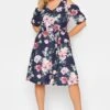 YOURS LONDON Curve Navy Blue Floral Cold Shoulder Skater Dress